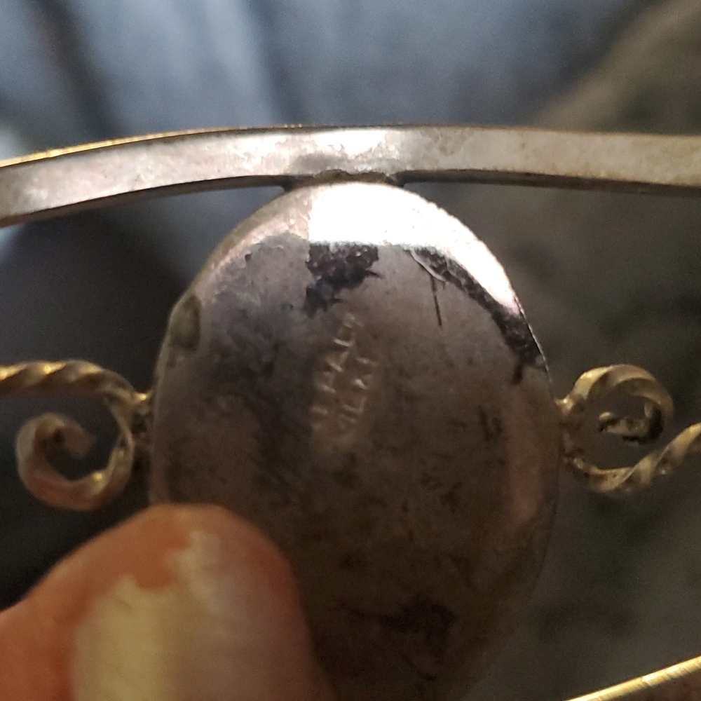 Handmade vintage silver bracelet with abalone and pearl inlays - Picture 3 of 4